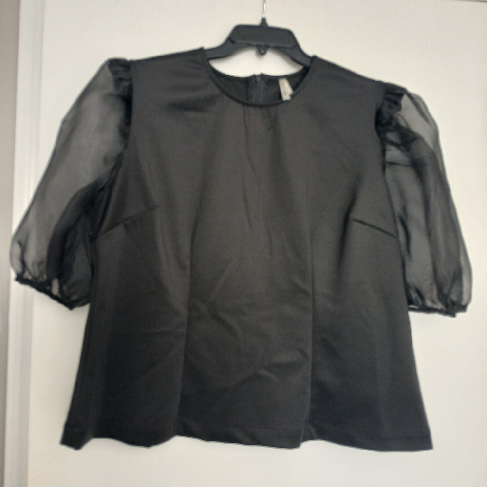 Moon Orchid Black Sheer Puff Sleeve Top 18/20 New!